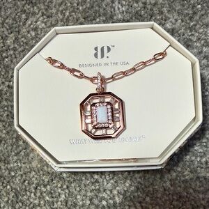 BP October Birthday 2025 Rose Gold White Opal Geometric Pendant Necklace